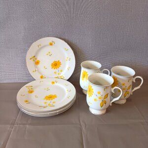 VTG 70s Japan Dinnerware SHEFFIELD China "SUNSHINE" Yellow Daisy Plates Mugs Set